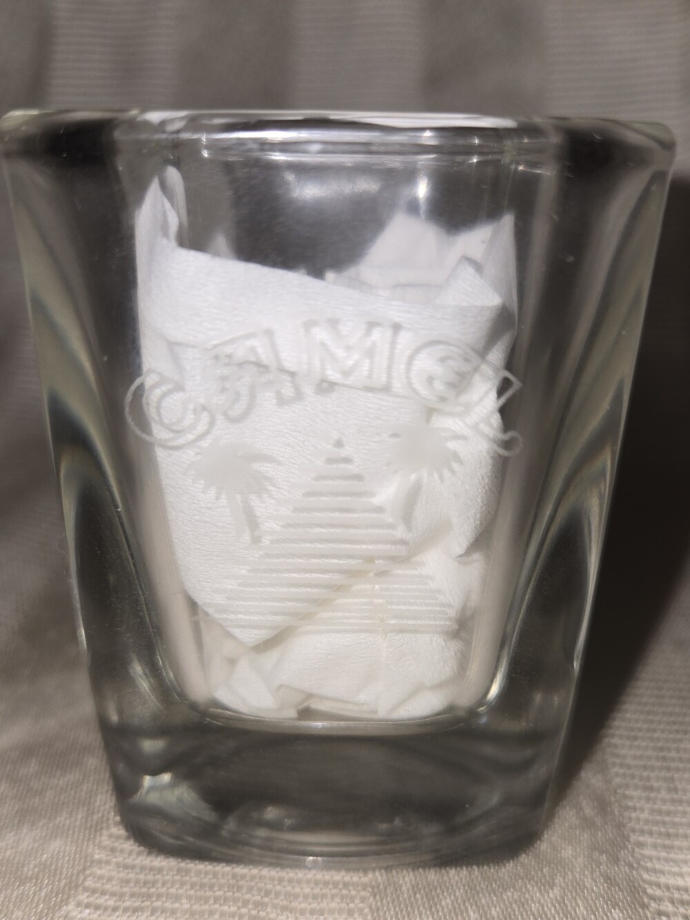 Clear Square Glass Shot Glass with Palm Logo Camel Cigarettes Logo